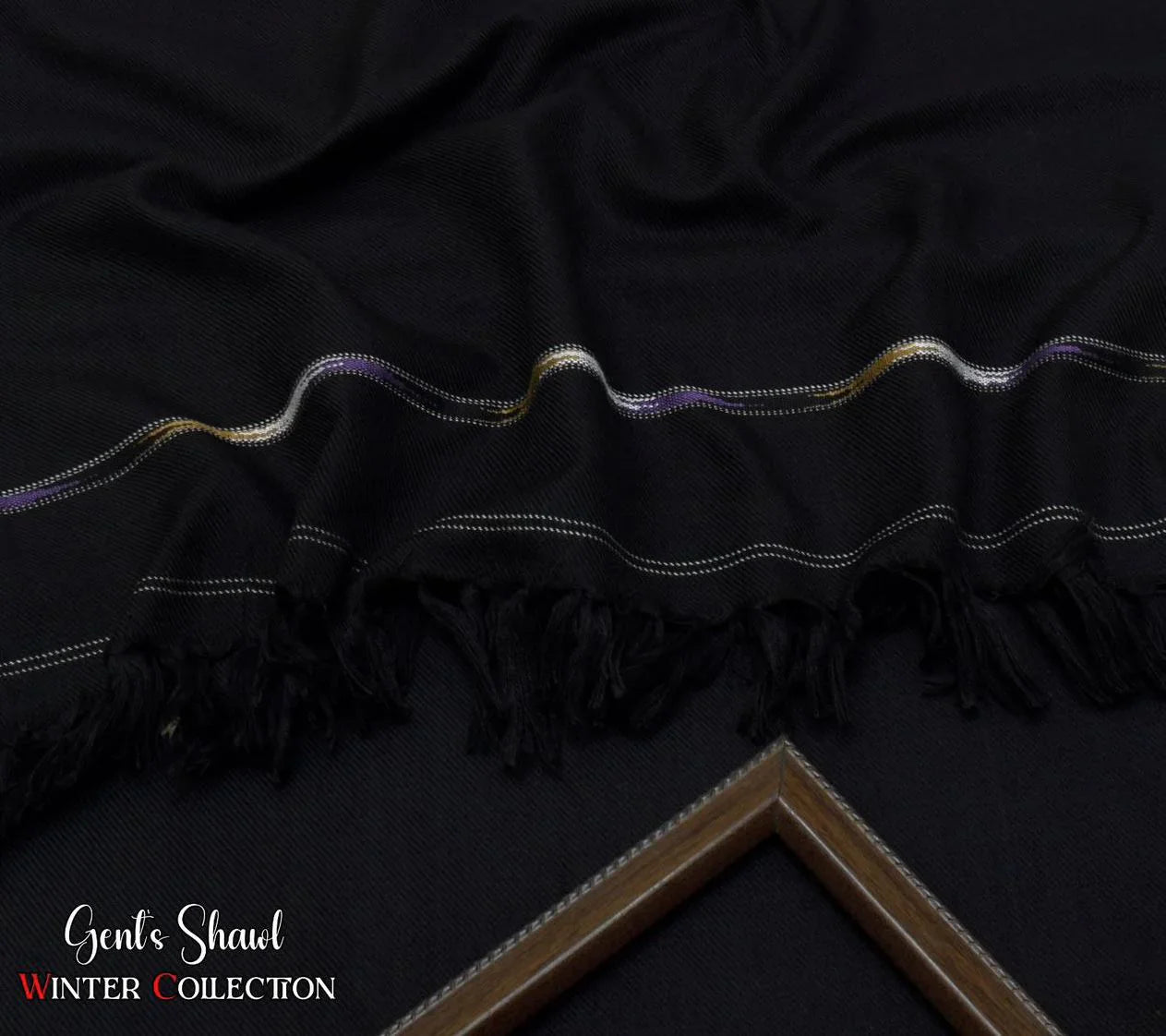 Men's Winter Wool shawl-Black regular 806